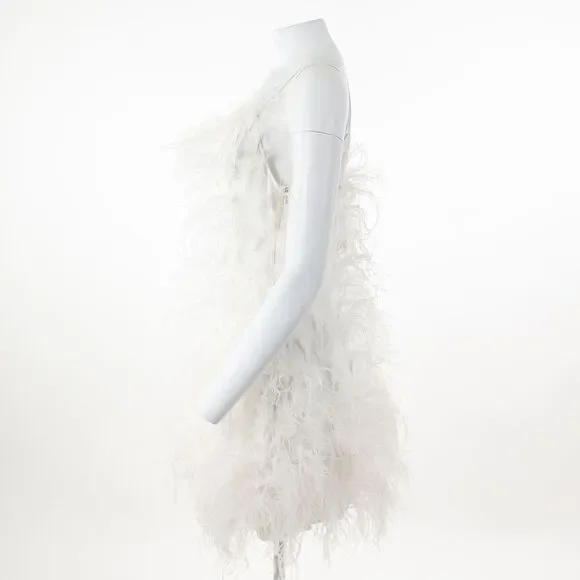 Cult Gaia Zariah Ostritch Feather Dress in Off White - Picture 4 of 5